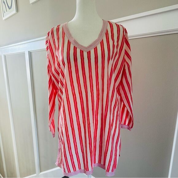 Gretchen Scott Coral and Pink Striped Cover Up. - Picture 1 of 4